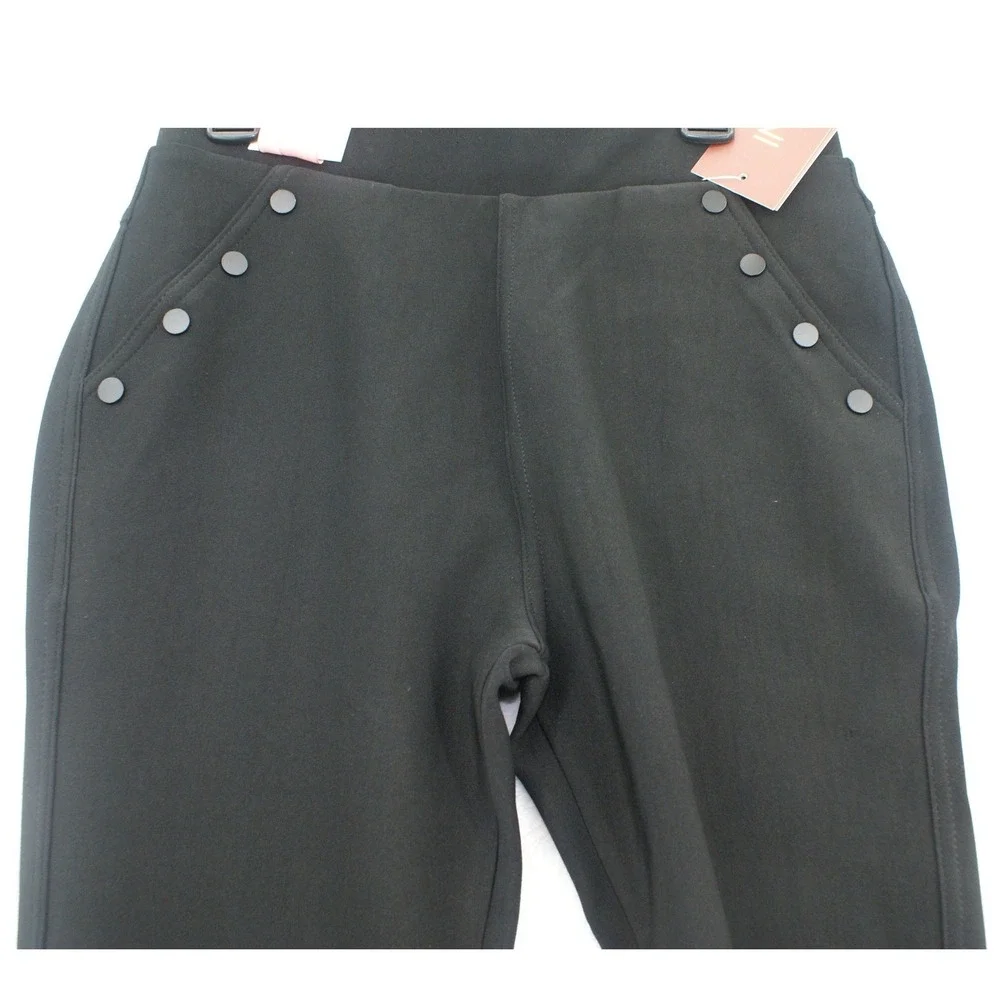 Indero Scuba Knit Black Stretch Pants Mens S/M Elastic Waist Button Accent